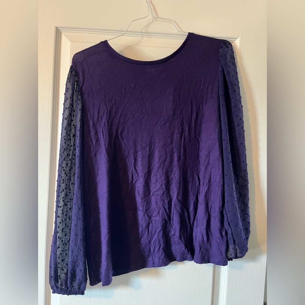 Maurices Deep Purple Blouse with Sheer Sleeves